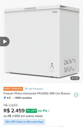 Freezer horizontal Philco