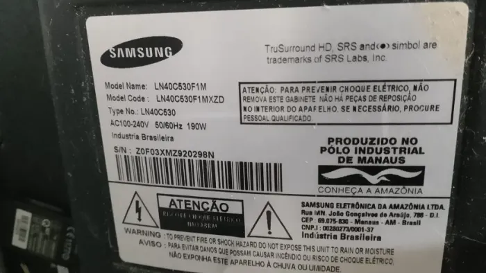 TV Samsung 40'' LN40C530F1MXZD - PARA RETIRADA DE PEÇAS OU REPARO