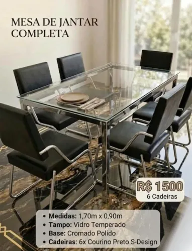 Mesa Com 6 cadeiras, Cromadas - ENTREGA GRÁTIS 