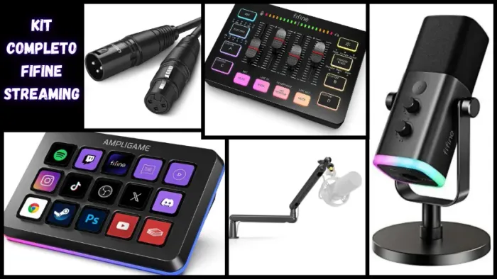 KIT COMPLETO FIFINE STREAMING (Microfone, Suporte, Mixer, Stream Deck e Cabo Xlr)