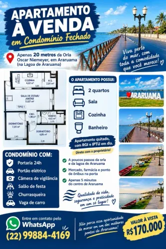Apartamento em Araruama 20 metros da Lagoa