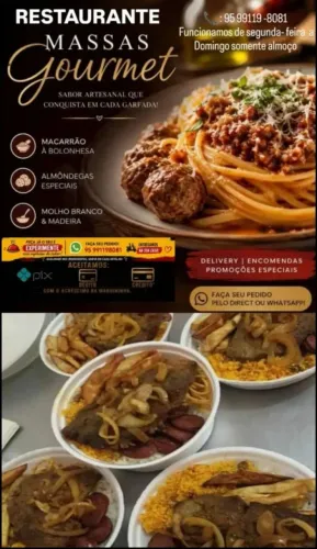 RESTAURANTE MASSAS GOURMET , TEMOS MARMITAS APARTIR DE $ 25,00 ,TEMOS DELIVERY MAIS TAXA