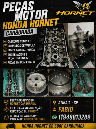 Peças do motor da Hornet carburada.