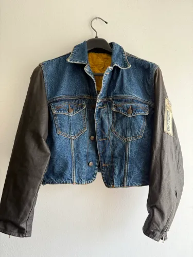 Jaqueta biker em jeans e couro legítimo CGC