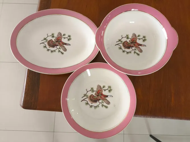 Lote Porcelana Antiga Vintage Mesa Posta - Estampa Pássaro / Faisão