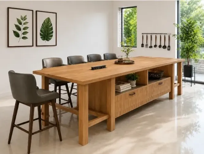 Ilha Deluxe Wood. Alto Padrão. L270CM X P100cm x A82CM. 2 Gavetas. Com Tomadas