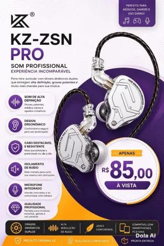 Fone de Ouvido KZ ZSN PRO com Microfone