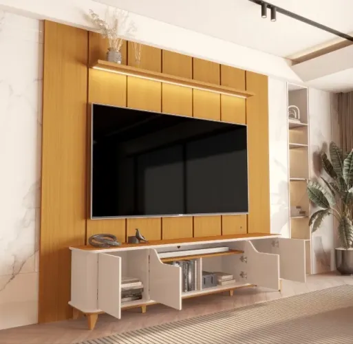 Conjunto Painel e Rack Altiva 219 Cedro e Off White