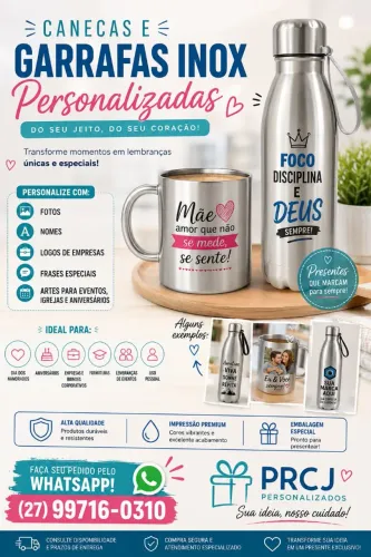 Caneca e garrafa inox personalizadas