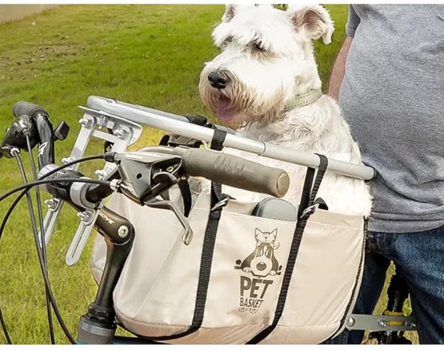 Cesta Cadeirinha para Cachorro Bike Pet Basket Ajustável Desmontável Bege