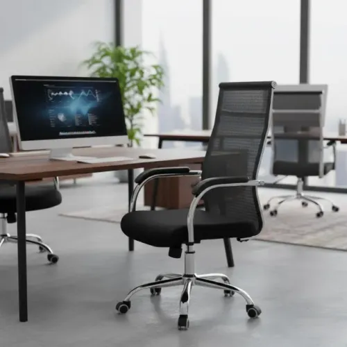 Cadeira Tela Mesh Dubai Giratória Cromada Escritório Ergonômica Chefia Conforto Plus 31019