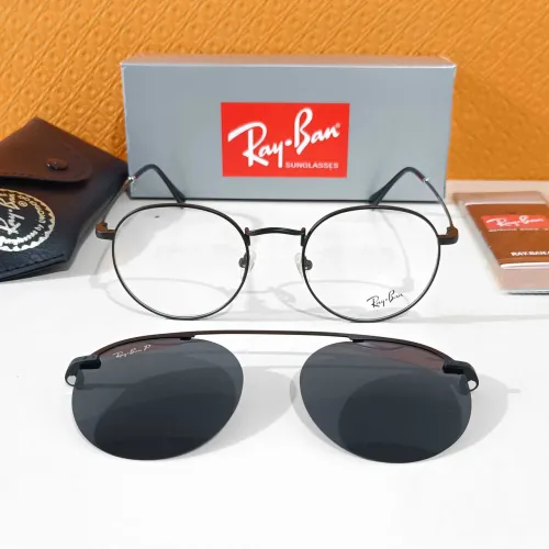 Armação óculos grau Ray ban + Clip-on solar redondo preto unissex novo