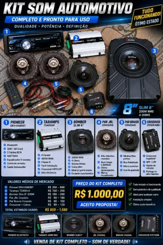 Kit - Som Automotivo Completo - PIONEER - R$ 1000,00