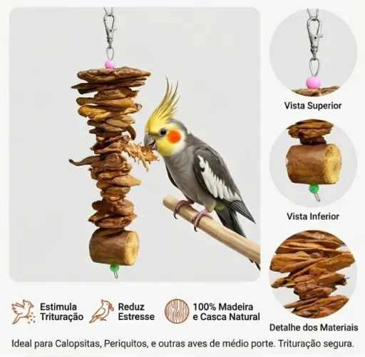 Brinquedo Calopsita de Casca Pinus Periquito Papagaio Ring Neck