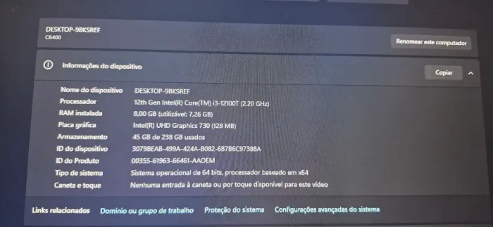 POSITIVO MINI PRO C6400, I3 12100T, 8GB, SSD M.2 256GB WIN11 PRO ORIGINAL