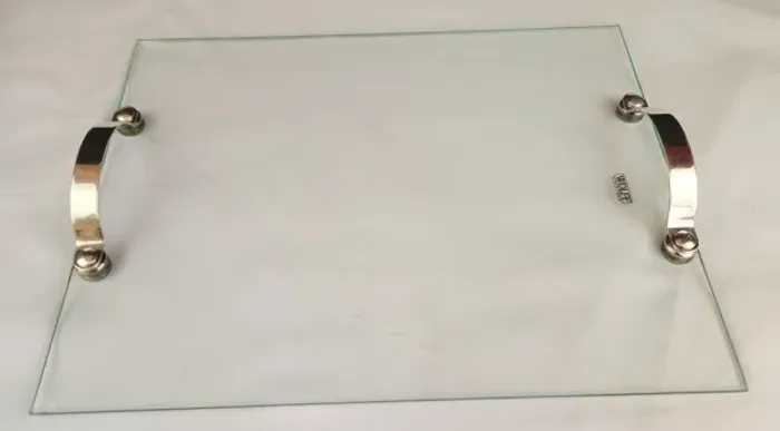 Bandeja de cristal Wolff com alças inox
