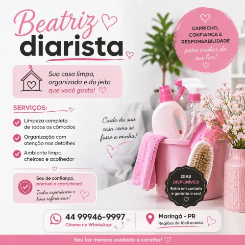 precisando de diarista? eu posso te ajudar!?