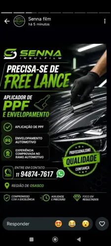 Precisa-se Instalador de Insulfilm