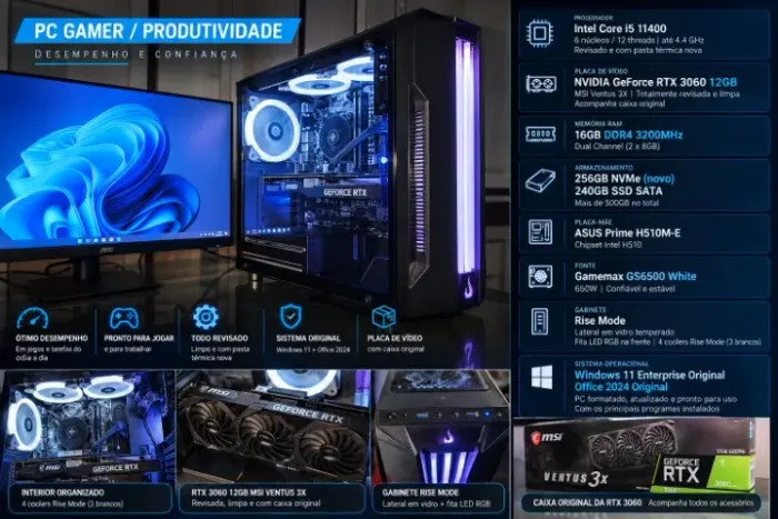 PC Desktop I5 11400, 16GB RAM DDR4 3200MHz, RTX 3060 12GB MSI Ventus X3 OC