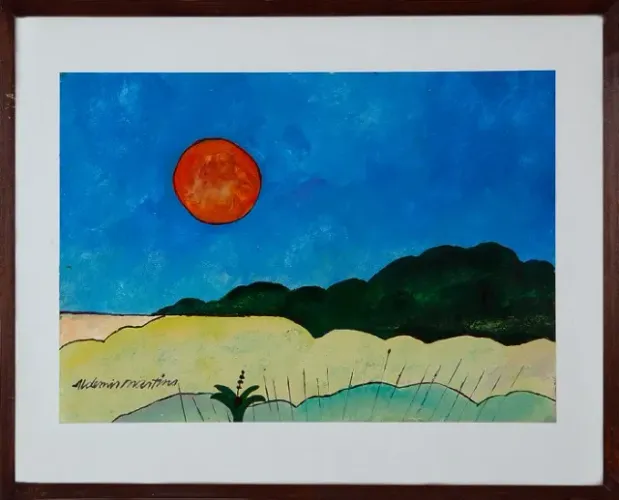Aldemir Martins - Marinha com Sol, acrílica sobre papel 29 x 42 cm (obra) e assinada à mão