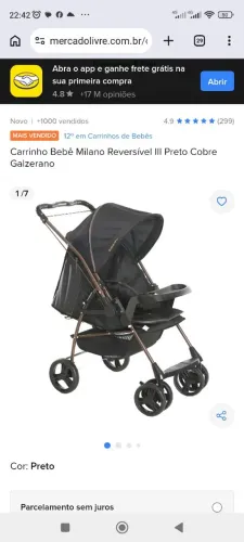 Carrinho Bebê Milano Reversível III Preto Cobre Galzerano<br>