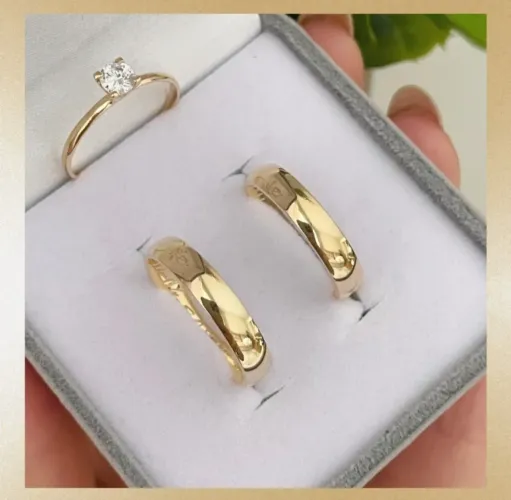 Par de Alianças Tradicionais Boleadas 4mm Ouro18K Banho. Noivado, Casamento - Promoção!