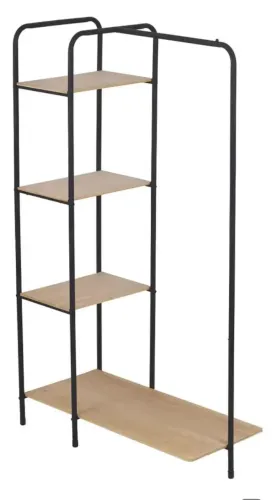 Arara de metal e bambu com 4 prateleiras