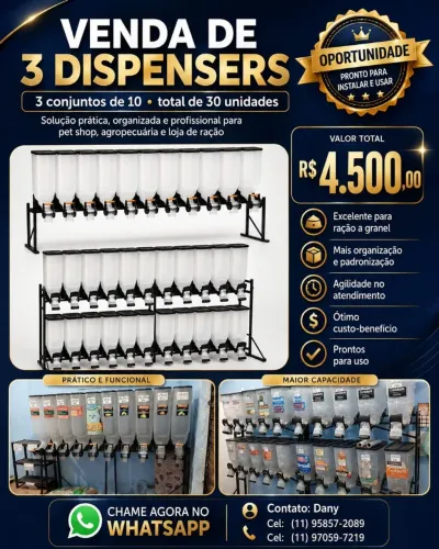 Vendo 3 dispenser de ração cada um cabe 10 tipos de rações