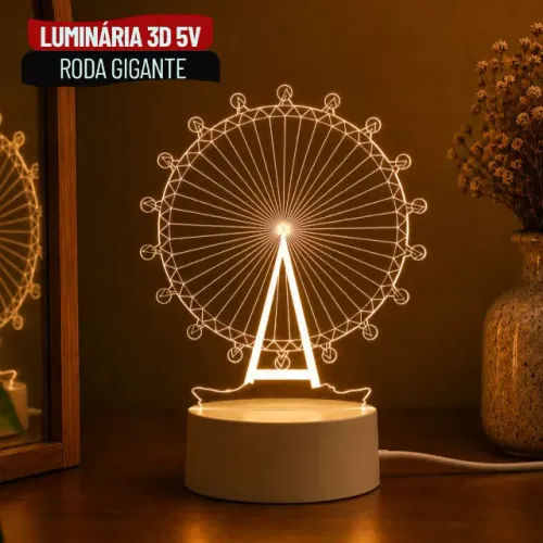 Luminária Roda Gigante 3D LED em Acrílico 5V para Decoração e Abajur - SCS75