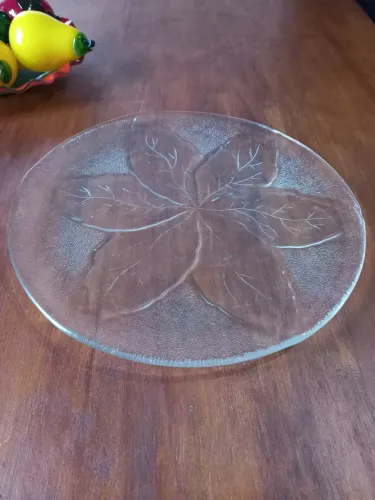 Centro de mesa fruteira em vidro com desenho alto relevo 29,5cm de diâmetro