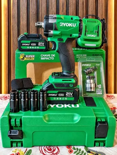 CHAVE DE IMPACTO RYOKU 21V - 2 BATERIAS | 600 N.m | KIT COMPLETO