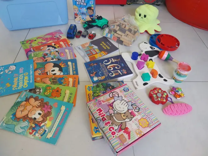 Kit brinquedos, jogos e livros