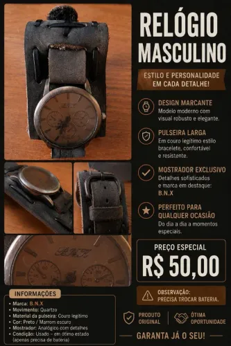 ? Relógio Masculino B.N.X - Estilo e Personalidade!