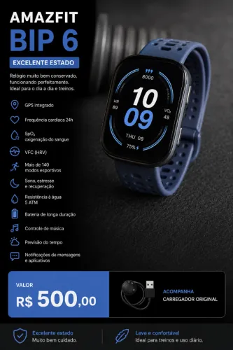 Smartwatch Amazfit Bip 6 - Excelente Estado