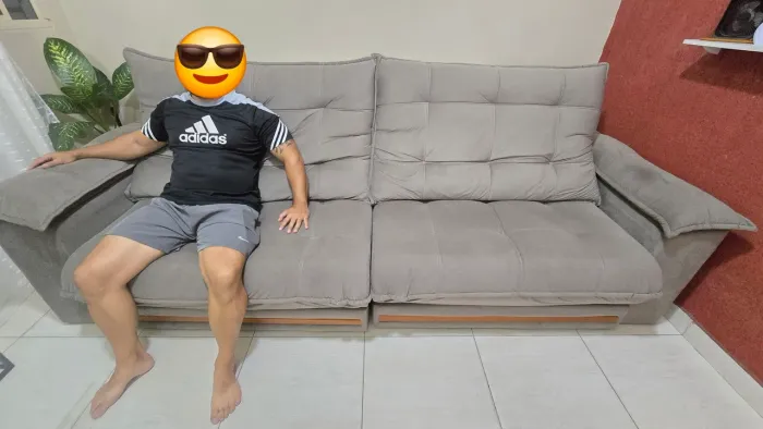 ? Sofá Retrátil 3 Metros Suede Cinza - Lindo e Super Confortável! ?