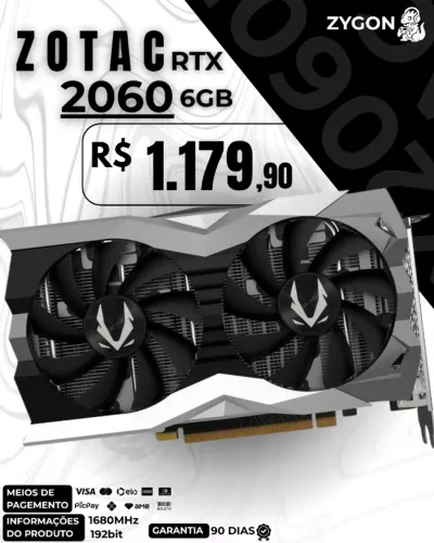 [S/ NOVO] Placa de Vídeo RTX 2060 6GB Zotac Gaming - Garantia 90 Dias