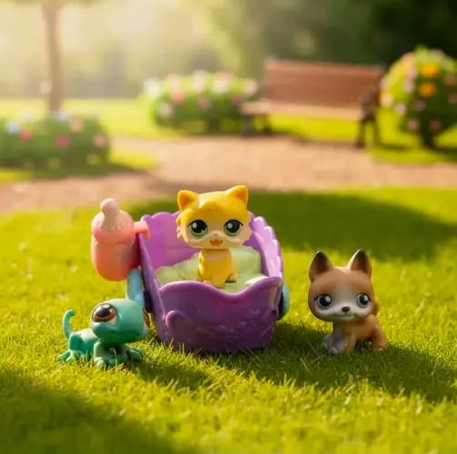Littlest Pet Shop Get Better Center - Berço + Camaleão #111, Pastor Alemão #112e Gato #MM1