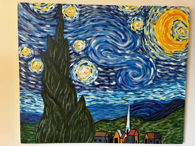Quadro pintado a mão inspirado em  Van Gogh 