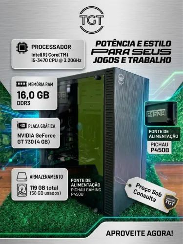 PC Completo i5 / 16GB RAM / Placa de Vídeo 4GB / SSD / Gabinete Gamer TGT
