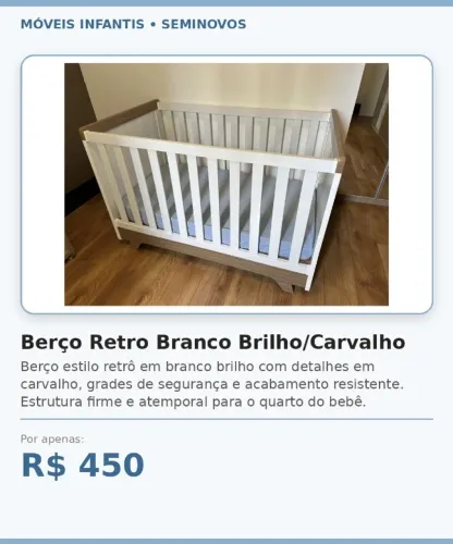 Berço Retro Branco Brilho/Carvalho