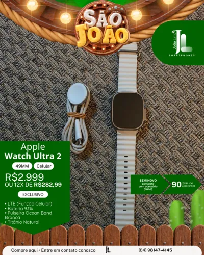 APPLE WATCH ULTRA 2, 49MM, CELULAR, BAT 93%, SEMINOVO, EXCLUSIVO!