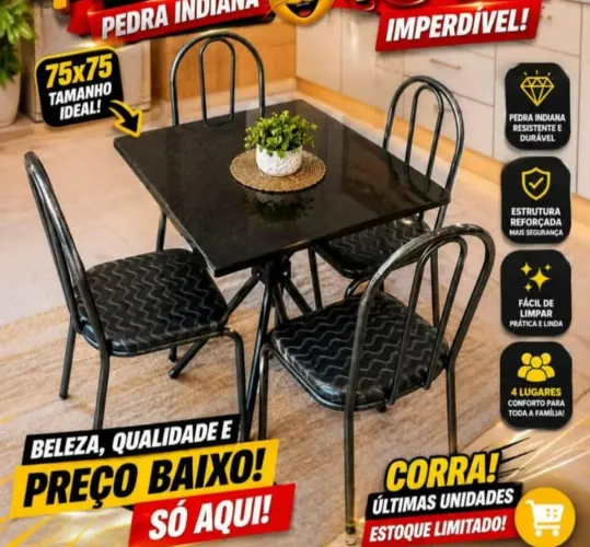 Mesa com 4 cadeiras medida 75 por 75