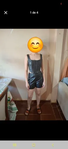 conjunto preto de couro fake