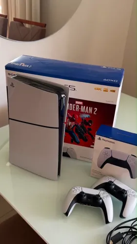 Ps5 SLIM 1 TB com leitor, acompanha controle DualSense original, cabos e embalagem