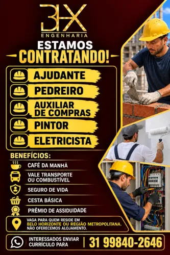 AJUDANTE, PEDREIRO, AUXILIAR DE COMPRAS, PINTOR, ELETRICISTA