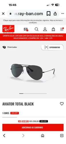 ÓCULOS RAY BAN AVIATOR TOTAL BLACK ORIGINAL 