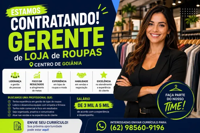 Gerente de Loja de Roupas - Centro de Goiânia