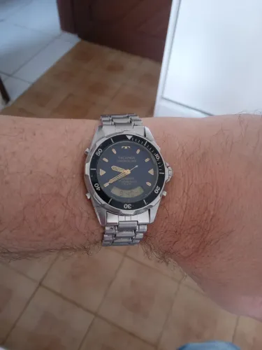 Relógio technos skydiver vintage mostrador azul raro serie ouro