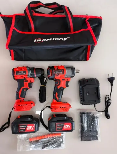 KIT PARAFUSADEIRA CHAVE DE IMPACTO IRONHOOF 21V
