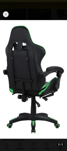 Cadeira gamer preta e verde, couro sintetico assageador para costas e apoio para cabeça